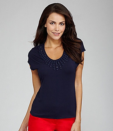 Vince Camuto Embellished Mixed Media Knit Top  Dillards 