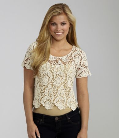 Copper Key Crochet Knit Popover Top