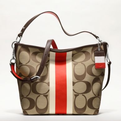 COACH HAMPTONS WEEKEND SIGNATURE STRIPE SHOULDER BAG