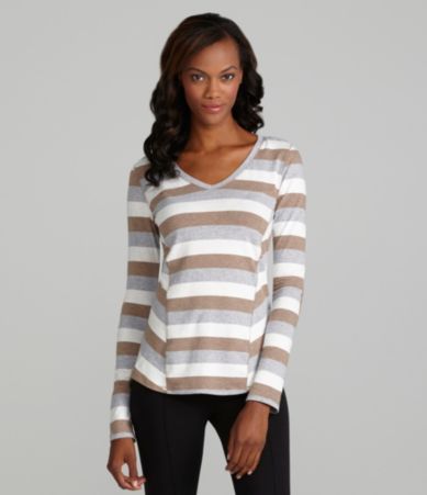 Calvin Klein Performance V-Neck Stripe Hi-Low Tee