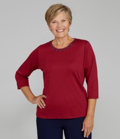 Allison Daley Petites Contrast-Crewneck Top