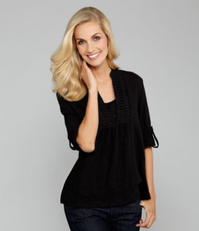 Westbound Woman Roll-Sleeve Splitneck Top