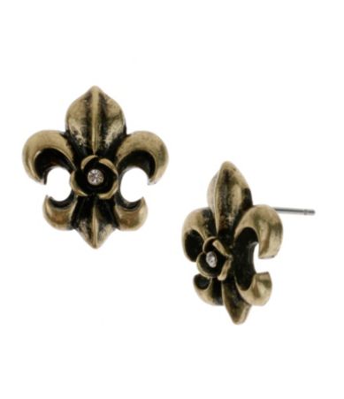 Betsey Johnson Black Fleur De Lis Stud Earrings