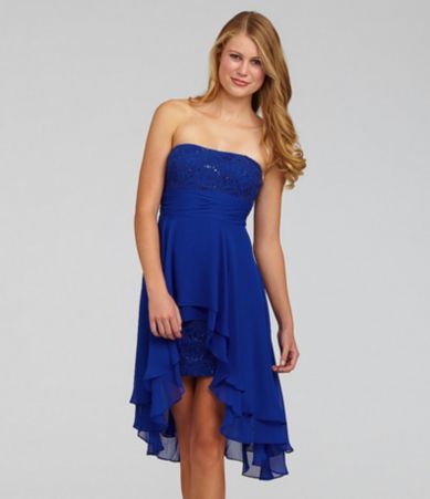 Hailey Logan Strapless Ruffled Hi-Low Dress