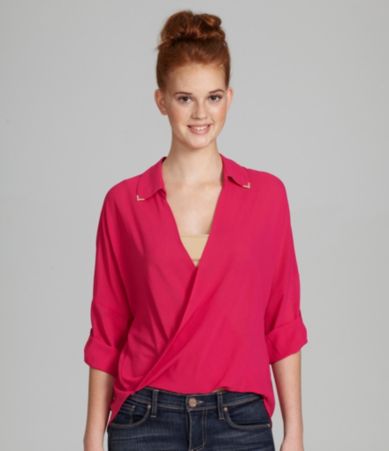 San Francisco 3/4 Sleeve Wrap Top  Dillards 