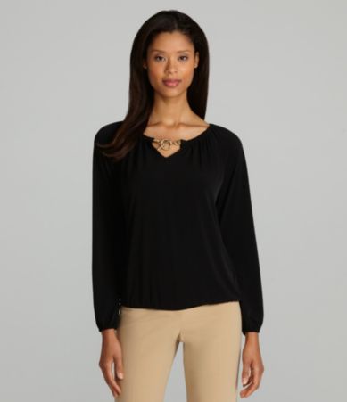 MICHAEL Michael Kors Toggle-Neck Peasant Top