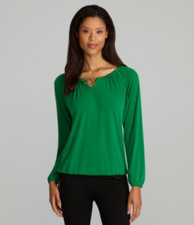 MICHAEL Michael Kors Toggle-Neck Peasant Top