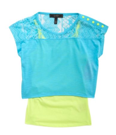 Jessica Simpson Tweenwear 7-16 Lace-Yoke 2-Fer Top