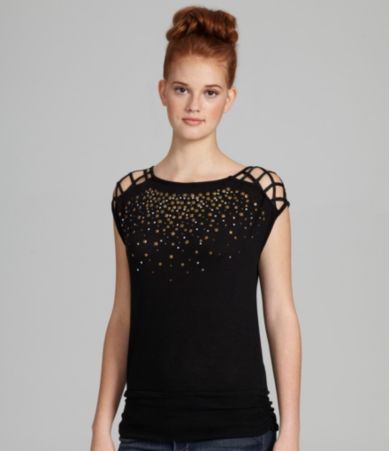 Soulmates Studded Lattice Top  Dillards 