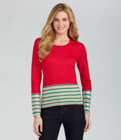 Cremieux Addie Striped Sequin-Cuff Sweater