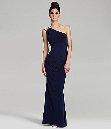 Hailey by Adrianna Papell One-Shoulder Jewel-Detail Gown