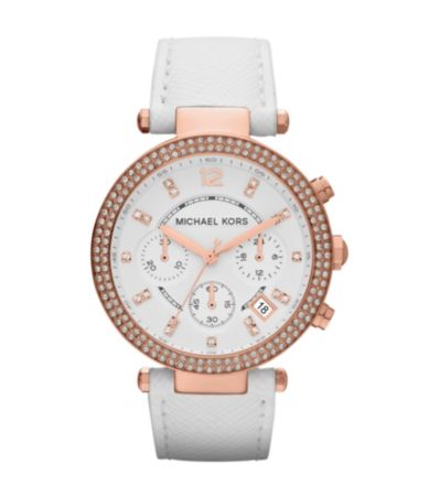 Michael Kors Parker White Leather Strap Chronograph Watch