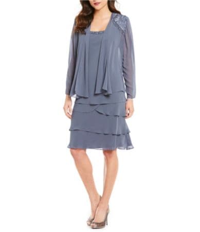 S.L. Fashions Lace-Shoulder Chiffon Jacket Dress | Dillards