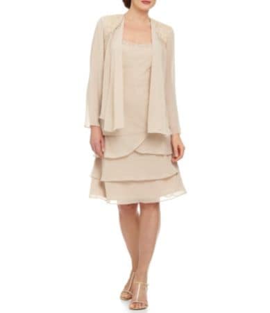 S.L. Fashions Lace-Shoulder Chiffon Jacket Dress | Dillards