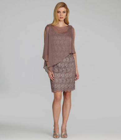 J.R. Nites Metallic-Lace Capelet Sheath Dress