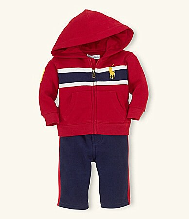 Ralph Lauren Baby Boy Polo Hoodie Big Pony Pant Outfit Set 6 MO New $55