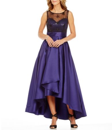 Ignite Evenings Beaded Illusion Top Tulip Skirt Dress | Dillards