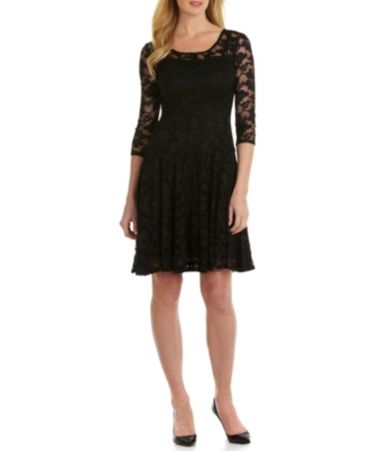Leslie Fay Floral Lace Fit-and-Flare Dress | Dillards