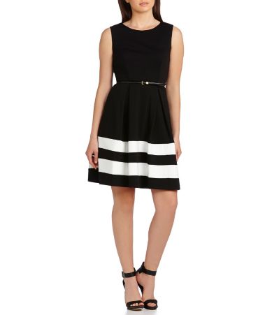 Calvin Klein Belted Fit-and-Flare Dress | Dillards