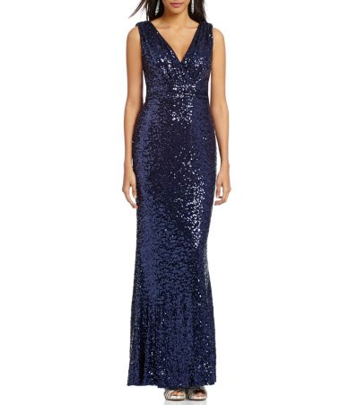 Belle Badgley Mischka Sleeveless V-Neck Sequined Gown | Dillards