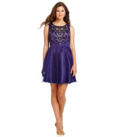 Jump Beaded Top Mesh Party Dress | Dillards.com