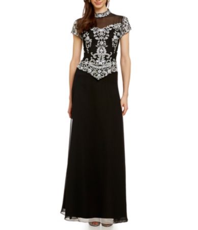 JKara Mock Two-Piece Beaded Chiffon Mock Neck Gown | Dillards