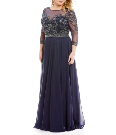 Terani Couture Plus Illusion Beaded Gown | Dillards