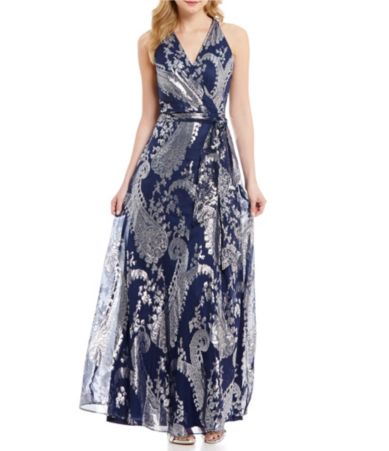 Leslie Fay Printed Halter Maxi Dress | Dillards