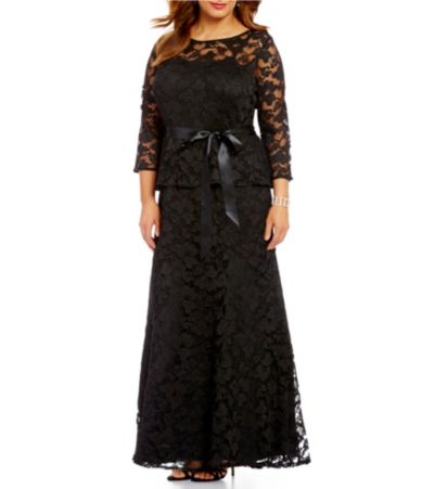 Leslie Fay Plus Long Peplum Lace Dress | Dillards