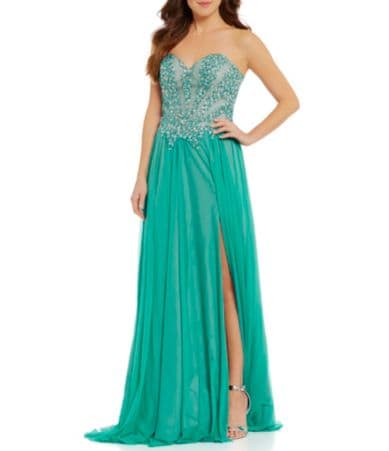 Glamour by Terani Couture Strapless Beaded Corset Long Dress | Dillards