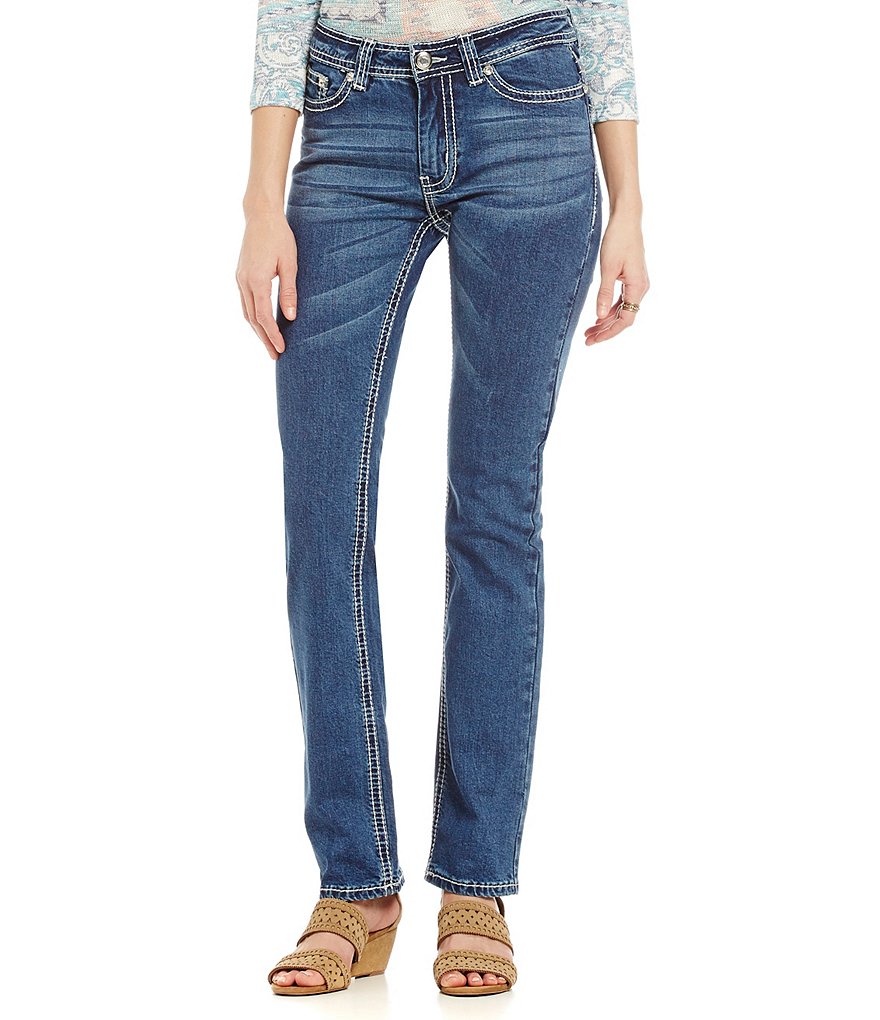 Reba Jayden Embroidered Applique Straight Jeans | Dillards