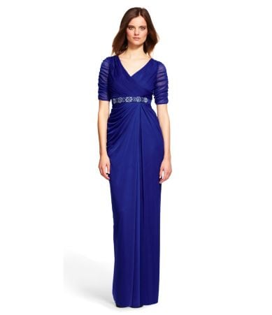 Adrianna Papell Belted Shirred Wrap Gown | Dillards