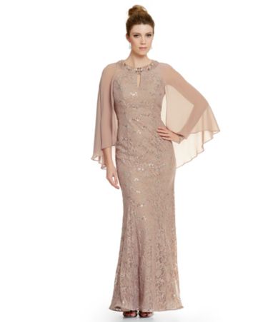 Ignite Evenings Sequin Lace Cape Dress | Dillards