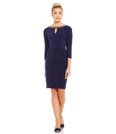 Alex Evenings Keyhole Cutout and Embellished Neckline 3/4 Sleeve Dress ...