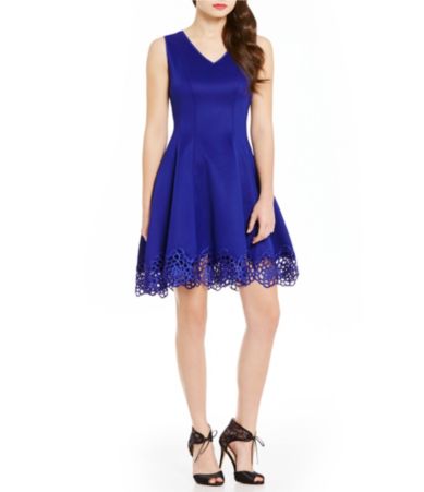 Leslie Fay Crochet Lace Trim Sleeveless Dress | Dillards