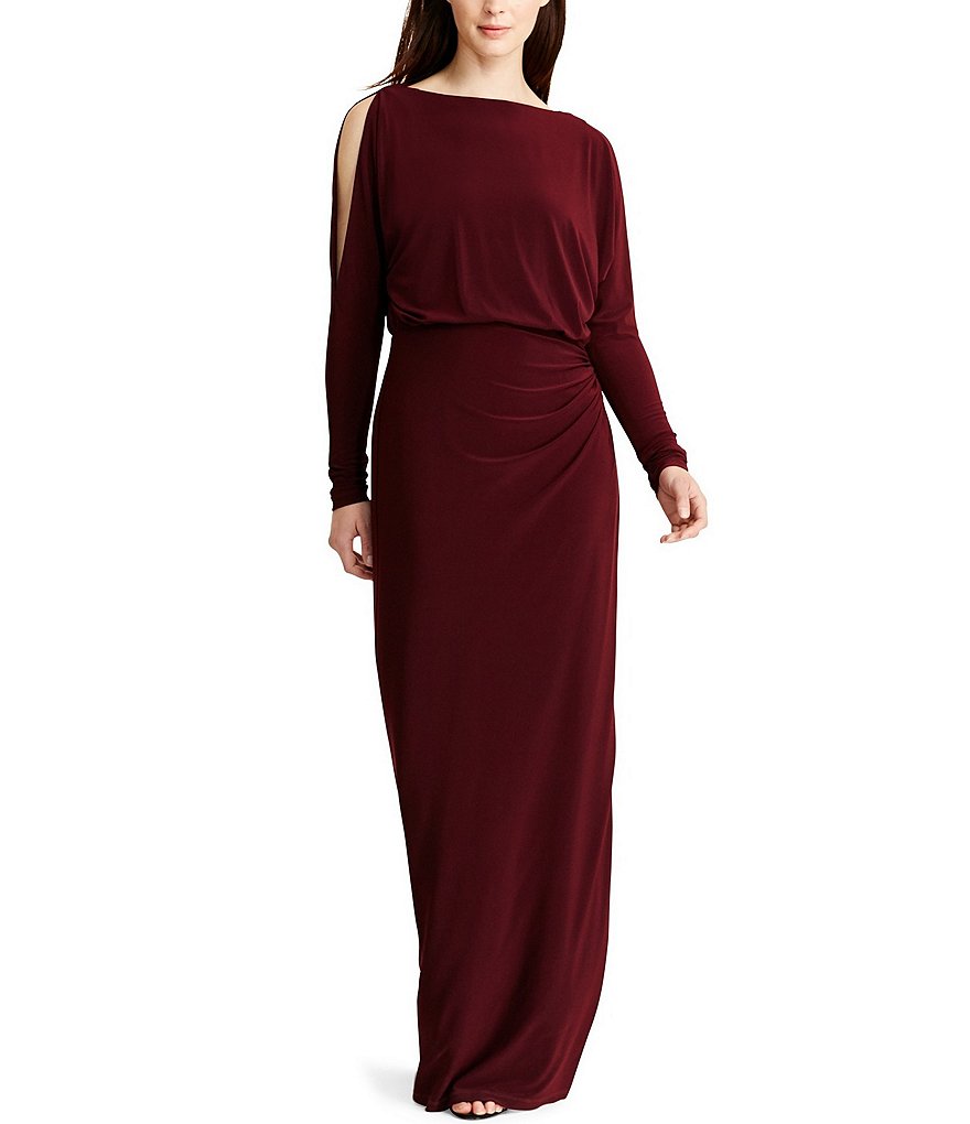 Lauren Ralph Lauren Cold-Shoulder Long Sleeve Georgette Gown | Dillards