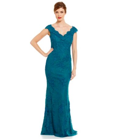 MGNY Madeline Gardner New York Off the Shoulder Lace Gown | Dillards