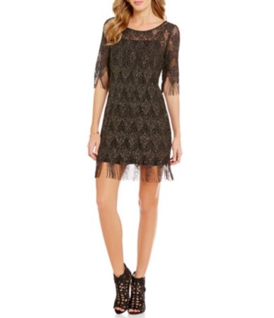 Jessica Simpson Metallic Lace Fringe Sheath Dress | Dillards