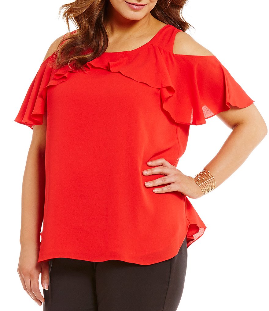 Gibson & Latimer Plus Cold- Shoulder Blouse with Ruffle Sleeve | Dillards