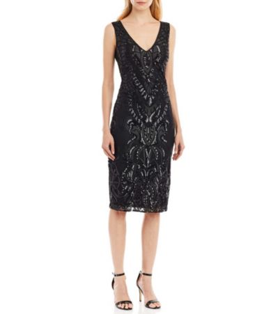 Nicole Miller New York Embroidered Sequin Sleeveless Midi Dress | Dillards