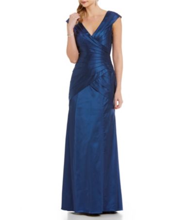 Kay Unger Faux-Wrap Banded Satin Gown | Dillards