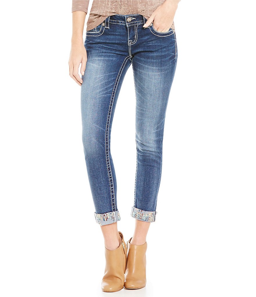 Miss Me Embroidered Cuff Low-Rise Skinny Jeans | Dillards