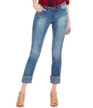 Code Bleu Petites Wildcat Roll-Cuff Embroidered Ankle Jeans | Dillards