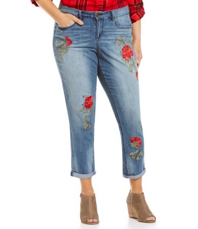 Code Bleu Plus Rose Embroidery Boyfriend Jeans | Dillards