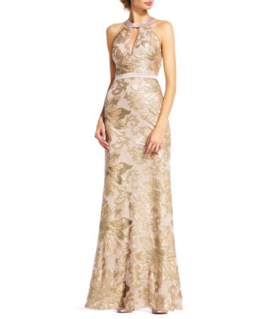 Adrianna Papell Sequin Halter Mermaid Gown | Dillards