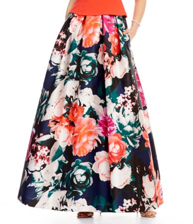 Eliza J High-Waist Floral Jacquard Ball Skirt | Dillards
