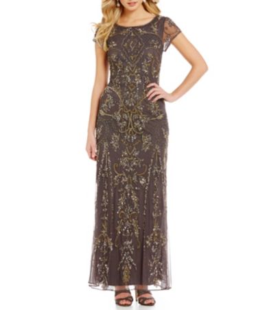 Pisarro Nights Petite Cap Sleeve Beaded Gown | Dillards