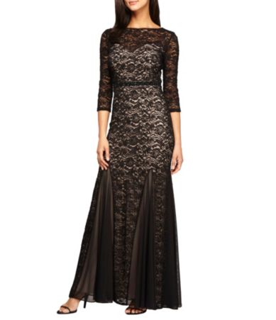 Alex Evenings Illusion Embellished Fit-and-Flare Lace Gown | Dillards