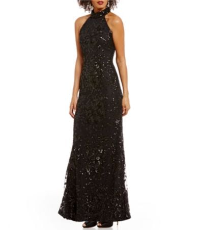 Belle Badgley Mischka Turtleneck Floral Sequin Jaicee Dress | Dillards