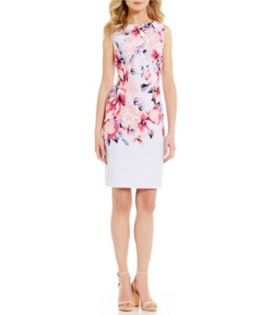 Leslie Fay Floral Sleeveless Scuba Sheath Dress | Dillards